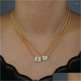 Chains 925 Sterling Sier Rec Cz Heart Necklace Gold Color Iced Out Bling Micro Pave Square Charm Choker Fashion Women Jewelr Dhgarden Dh1Ha