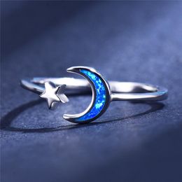 Cluster Rings Minimalist Female Moon Star Ring 925 Sterling Silver Blue White Fire Opal For Women Wedding Thin Engagement Jewellery
