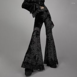 Women's Pants Retro Gothic Lace Patchwork Black Trousers Harajuku High Waist Flared Sexy Women Street Vintage Velvet Elegant