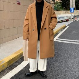 Men's Wool & Blends Fashion Trench Men Woolen Cloth Coat Winter Warm Solid Long Jacket One Button Business Casual Overcoat Male Streetwear