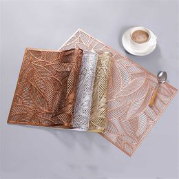 Mats Pads Placemat For Dining Table Coasters Creative PVC Leaf Hollow Heatinsulated Pad Gold Waterproof Non Slip Mats Home Decoration 1pc Z0502