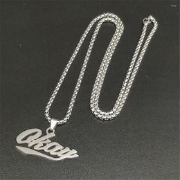 Pendant Necklaces JUCHAO Simple Ins Titanium Steel Okay Letter Necklace Long Sweater Chain Hip Hop Men Fashion Jewelry