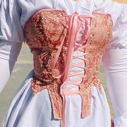 Women's Tanks Vintage Victorian Corset Crop Tops Vest Underwear Backless Bustier Lace Up Sleeveless Floral Print Off Shoulder Women Tank Top