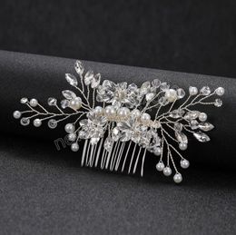 Bride Luxurious Hair Combs Clips Hair Fork Female Glittering Crystal Metal Flower Comb Barrette for Women Wedding Hair Tiaras