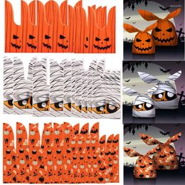 Gift Wrap 300Pcs Halloween Candy Bag Long Ear Pumpkin Bat Pattern Pastry Cookie Baking Packaging Pouch Supplies For Children