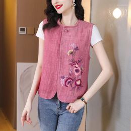 Women's Vests Chinese Style Women's Vest Jacket 2023 Spring/Summer Ethnic Clothes Large Size Retro Embroidered Cotton Linen Short Coat