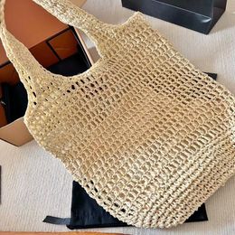 Women Designer Weaved Straw Shopping Bag Hollow Out Triangle Mark Beach Totes 5 Colours Yellow White Black Pink Beige Lady Fashion Summer Handbag Purse