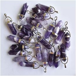 Charms Natural Stripe Amethysts Hexagonal Healing Reiki Point Crystal Pendants For Jewelry Making Wholesale Drop Delivery Findings C Dhyin