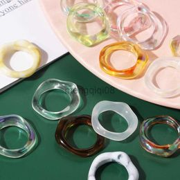 Band Rings Ins Aesthetic Colourful Transparent Resin Acrylic Korean Geometric Irregular for Women Trendy Jewellery Creative Vintage Ring Y23