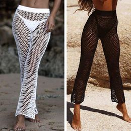 Capris 2019 Sexy Beach Pants Elastic waist Handmade Crochet Knit Mesh Pants Sexy Vacation Women Pants
