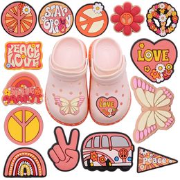 Shoe Parts Accessories s 1 14Pcs PVC Peace Love Butterfly Sandals Button Children Croc Deorations Charms For Jibz Birthday Gifts 230503