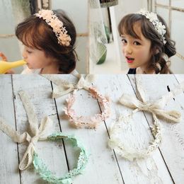 Headpieces Medel Wedding Flower Girl Jewelry Children's Headdress Lace Streamer Headband Girl's Wreath