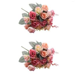 Decorative Flowers 2pcs Office Birthday 7 Branch 21 Heads Wedding Fake Artificial Rose Table Centrepiece Garden DIY With Leaf Home Decor