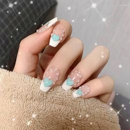 False Nails 24pcs Fake Pearl Heart Long Ballerina Sweet Nail With Designs Ballet Coffin Tip French Transparent Full Cover