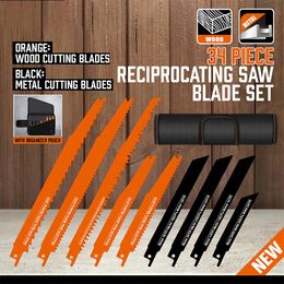 Parts 34Pcs Reciprocating Saw Blade Wood Pruning Reciprocating Jigsaw Blade Premium Saw Blades For Wood Metal PVC Pipe Plastic Cutting