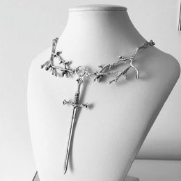 Pendant Necklaces Vintage Twig Cross Link Chain Necklace Gothic Sword Punk Jewellery Halloween Gift For Friends