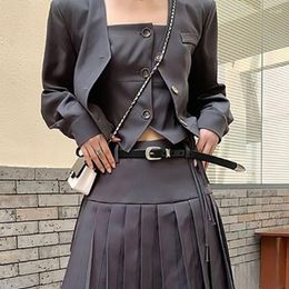 Belts Y2K Girls Fashion Leather Strap Belt Women Metal Buckle Jeans Black Waist Adjustable Female Waistband Men Accessories
