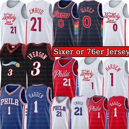NBA_ Philadelphia''76ers''Jerseys 1 James Harden Tyrese 0 Maxey Basketball  Joel 21 Embiid Mesh Allen 3 Iverson 75th Anniversary Jersey 