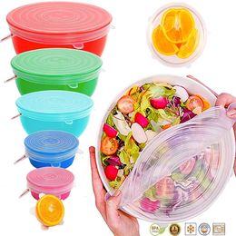 Kitchen Storage Organization 6PCS Silicone Covers Adaptable Lids Caps for Food Universal Dish Stretch Cans Accessories 230503