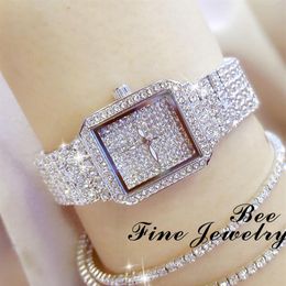 Square Watch For Women Quartz Dress Watch Silver Bling Crystal Diamond Ladies Wrist Watches Casual Waterproof Clock231r