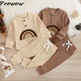 Pajamas Prowow Baby Outfits Set For Boys Girls Rainbow Solid RomperRibbed Pants born Warm Pajamas Winter Baby Clothing 3-24M 230503