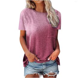 Women's T Shirts Solid Colour Round Neck Ladies T-Shirt Simple Casual Loose Top Short-Sleeved Pocket Summer Clothes Home Street Wear Tops