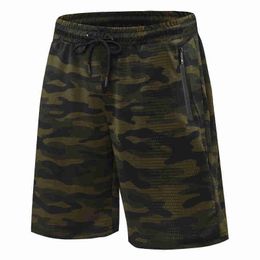 Men's Shorts 2021 Men Sports Shorts Camouflage Zipper Pocket Running Shorts Mesh Quick Dry Training Fitness Five Pants Breathable Gym Shorts Z0503