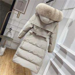 Leather In web celebrity hot style fox collars down jacket female in long winter new han edition waist joker