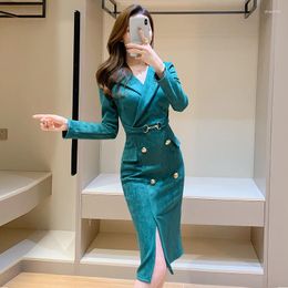 Casual Dresses 2023 Fashion Office Lady Sexy Slim Blazer Dress Women Fall Korean Notched Collar Elegant Midi Vestidos De Fiesta U18