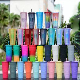 Double-layer Plastic Straw Cup with Large Capacity Creativity 710ml Durian Cup, Tie-hand Mugs Portable Diamond with Lid and Straw