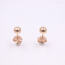 Stud Earrings Solid Pure 18Kt Rose Gold Women Half Smooth Ball 0.9-1g 15x5mm