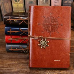 Notepads Retro Spiral Notebook Diary Notepad Vintage Pirate Anchors PU Leather Note Book Replaceable Stationery Gift Traveler Journal 230503