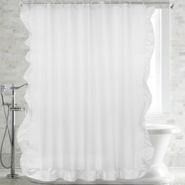 Curtains YoungSeaHome White Lace Shower Curtain Bath Curtain for Bathroom Moildproof Polyester Baths Curtain Elegant Home Decor
