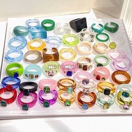 Band Rings IF ME Colourful Transparent Resin Acrylic Crystal Rhinestone Simple Geometric Square Round Set for Women Trendy Jewellery Y23