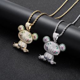 Pendant Necklaces Men Gold Brass Animal Frog Stainless Steel Rope Chain Necklace Colorful CZ Stone Charm Hiphop Jewelry Homme