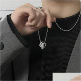 Chains Miniature Zircon Double Ring Necklace Sliver Glod Color Lady Pendant Couple Girls Gifts Men Punk Sweater Chain Drop D Dhgarden Dhsia