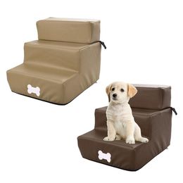 Toys Pet Sponge Leather Stair Step Pet Small Dog House 2/3 Steps Stair For Puppy Cat Antislip Washable Stair Ladder Dogs Bed Stairs
