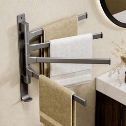 Poles Gun ash rotating towel rack punchfree space Aluminium bathroom wall rack multirod bathroom rack towel bar shower curtain poles