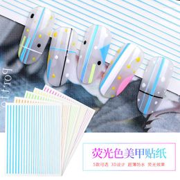 Nail Stickers 1PC 3D Fluorescent Curve Stripe Lines Nails Adhesive Striping Tap Ornaments Multi-Colors Decals Manicure