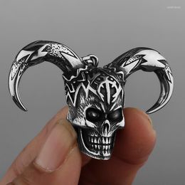 Pendant Necklaces Gothic Punk Bull Horn Demon Skull For Men's Trend Street Fashion Accessories Stainless Steel Chain Necklace Jewellery Gi