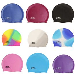 Swimming caps Swimming Cap High Elasticity Waterproof Silicone Men Women Plus Size Colourful Adults Long Hair Sports Adults Swimming Pool Hats J230502