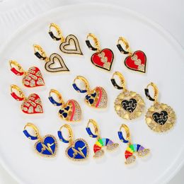 Hoop Earrings Red Heart Love Enamel Zircon Piercing Earring For Women Fashion Korean Multiple Styles Jewellery 2023