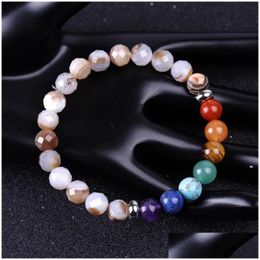 Charm Bracelets 7 Chakras Men Bracelet Faceted Stripe Agate Stone Beads Braided Yoga Hand String Women Jewellery Friendship Gift Drop D Dhwms