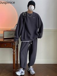 Men's Tracksuits Juspinice Spring Autumn Men's Sports Casual Suit Hong Kong Fashion Brand Waffle Sweatshirtloose Leggings Two-piece Set Harajuku 230503