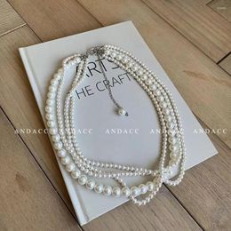 Choker Multi-layer Glass Pearl Necklace For Women Senior Sense Temperament Fashion Style Folded Collarbone Chain Summer Short