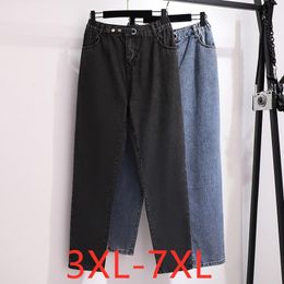 bottoms New Ladies Autumn Winter Plus Size Jeans For Women Large Loose Casual Blue Black Straight Denim Long Pants 3XL 4XL 5XL 6XL 7XL