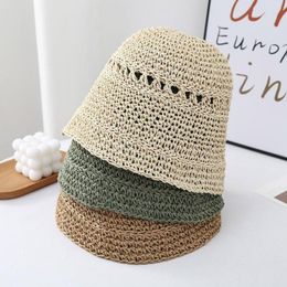 Cycling Caps Summer Fisherman's Fashion Ladies Paper Straw Bucket Hat Girl Sun Breathable Crochet Beach Cap Wide Brim Shade