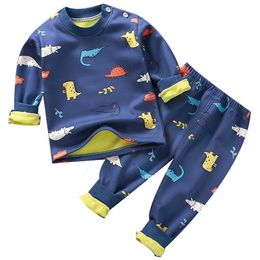 Pajamas Children's Thermal Underwear Suit Plus Velvet Thickening Pajamas Set Baby Boys Girls Autumn Winter Warm Home Clothes Sleepwear 230503