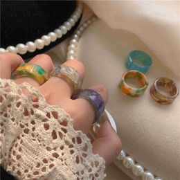 Band Rings 5Pcs/Lot Korea Fashion Vintage Resin Aesthetic Acetate Colourful Acrylic Thick Round For Women Jewellery Accessories Y23