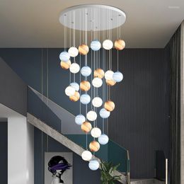Chandeliers Modern Villa Restaurant Living Room LED Revolving Stair Long Pendant Lamps El Hall Shop Decor Chandelier Lighting